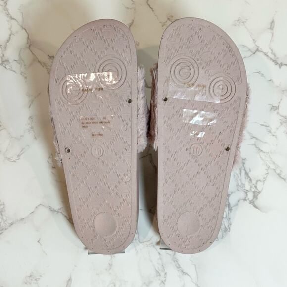 Bamboo Mauve Soft Fur Fuzzy Slides Metallic SZ 10 $20 - Picture 10 of 11